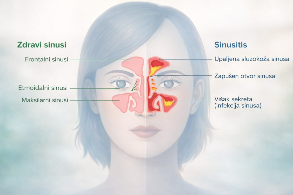 sinusi pritisak u licu ilustracija 1170x780 - Prehlada ili sinusi – kako prepoznati razliku
